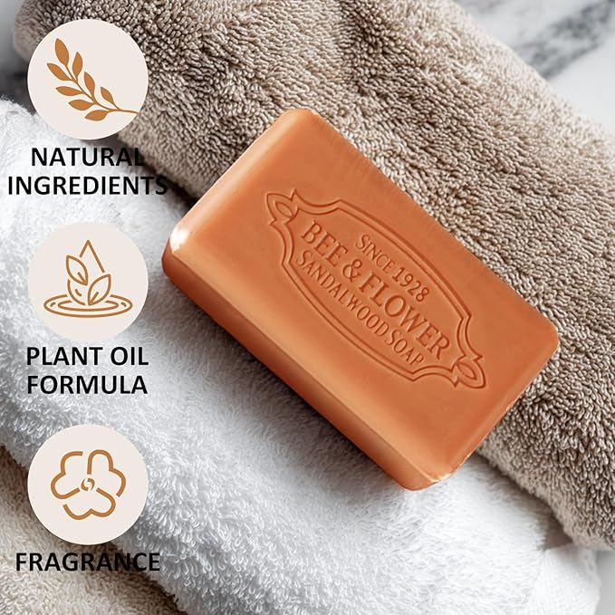 Bee & Flower Soap Bar Sandalwood Soap Gift Tin Box Bath Bar Soaps for Face and Body, Men and Women (5.3 oz)