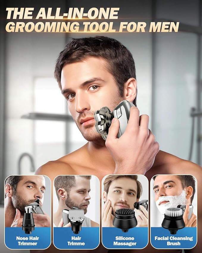 Head Shavers for Bald Men, Electric Detachable Head Shaver for Male, Waterproof Wet Dry Body Bald Head Shaver, Rechargable Rotary Shavers/Razor for Husband Father Gifts Stocking Stuffers