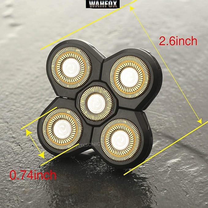 WAHFOX Universal 5 Blades Electric Shaver Replacement Heads for Head Shaver, WAHFOX 5 Blades Shaver Replacement Heads for Bald Men 5 Heads Razor Blades Wet and Dry with Blade Cover