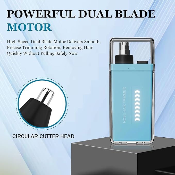 Nose Hair Trimmer for Men Women - Electric Nose Hair Clipper with Replaceable Stainless Steel Blade, Powerful Motor, Wet/Dry Use, Portable USB Rechargeable Design | Blue