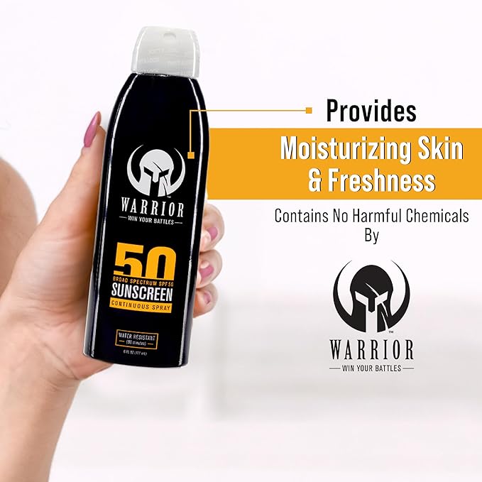 Warrior Sunscreen SPF 50 Continuous Spray - Water & Sweat Resistant Sunscreen Spray (6oz) - Burn Relief Gel for Skin – Made in USA Aloe with Aloe Vera Gel with Lidocaine 4% - Fragrance Free(4oz)