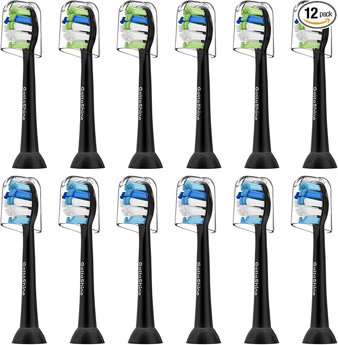 Replacement Toothbrush Heads for Philips Sonicare – Plaque Control, Compatible with Click-on Electric Toothbrush Handles, 12 Pack White (Black, Medium)