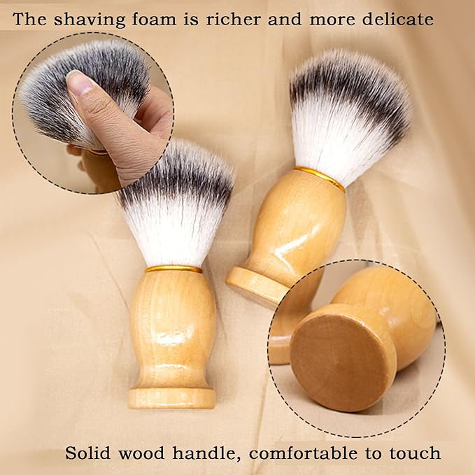 8 Pcs Shaving Brushes for Men with Wooden Handle - Soft Nylon Hair Shave Tools for Professional Barber Salon & Home Use