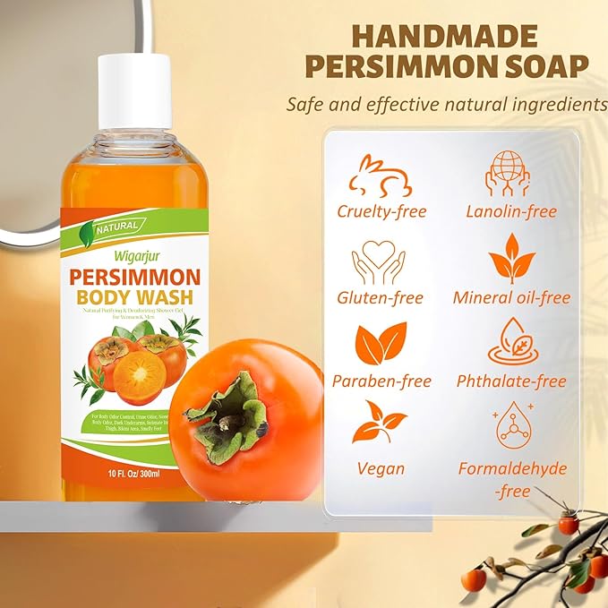 Persimmon Body Wash for Strong Body Odor, Nonenal Eliminator Purifying & Deodorizing with Natural Persimmon & Green Tea Extracts