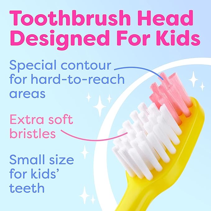 Trueocity Kids Toothbrush 6 Pack - Soft Contoured Bristles - Child Sized Brush Heads (3-10 Year Old) - Suction Cup for Fun & Easy Storage - Girl & Boy Set (6-Pack, Green & Pink)