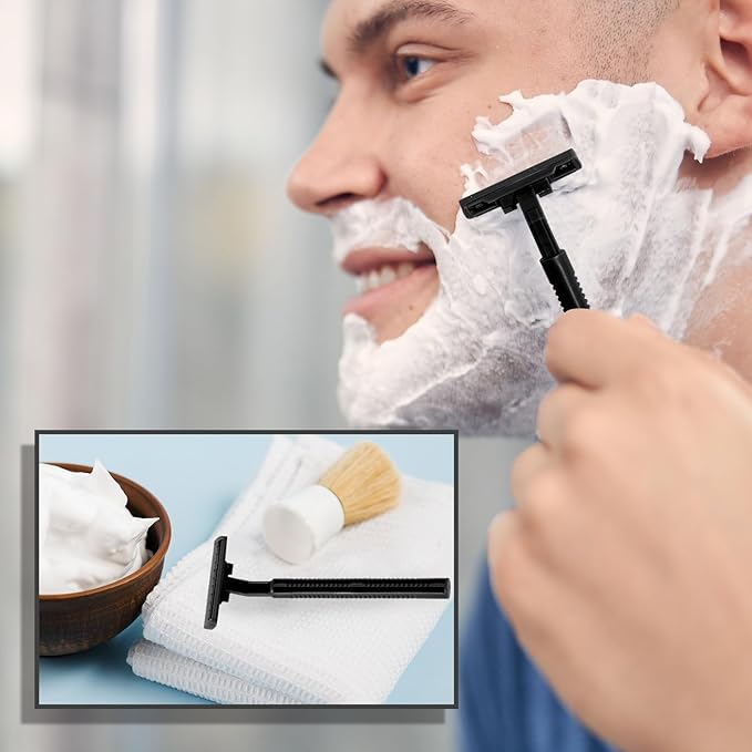 240 Pack Disposable Twin Blade Razors Individually Wrapped, Clear Safety Cap， Multipurpose Portable Shave Razor for Man Woman Bathing Hotel Travel (Black)