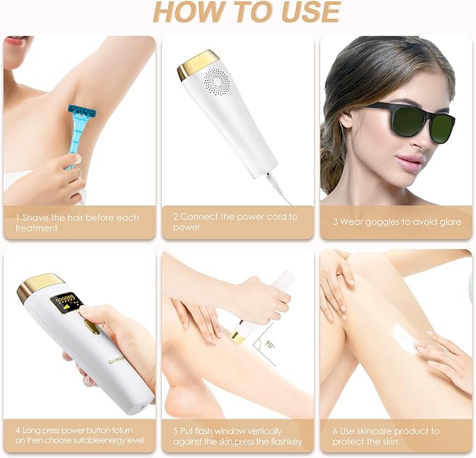 IPL Laser Hair Removal Device for Women & Men - at-Home Safe Painless Permanent Hair Reduction, 85% Hair Reduction in 4 Weeks, One-Button Control, Full Body & Face, Effective Salon Alternative