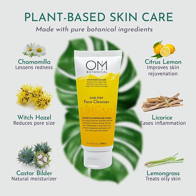 OM Botanical One Step Natural Face Cleanser – Exfoliating, Hydrating & Toning Ayurvedic Cream Cleanser | Organic, Sulfate-Free Face Wash for Radiant Skin | Gentle for Men, Women & Teens