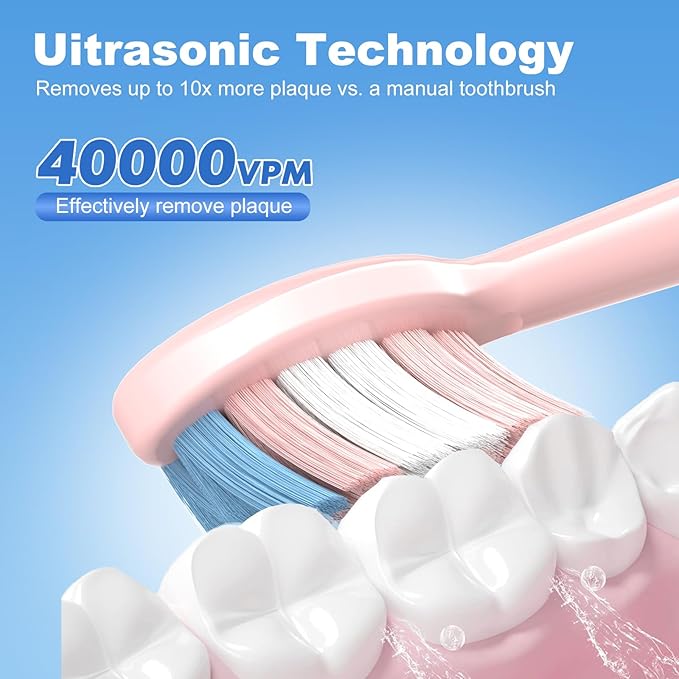 JTF Sonic Electric Toothbrush for Adults: 5 Modes with Smart Timer for Deep Cleaning & Whitening, 2 Brush Head Types for Sensitive Teeth, Gums & Braces, Travel-Friendly Case and Wireless Charging Base