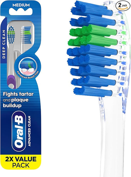 Oral-B Pro Health Fights Plaque & Tartar, 2 Count Medium Manual Toothbrush Pack, Indicator Bristles, Plaque Fighter, Gentle on Teeth