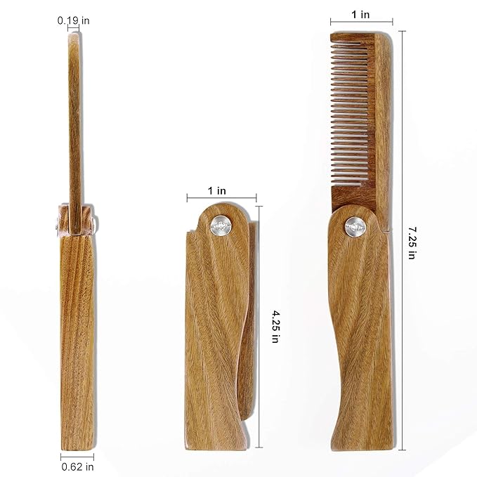 All-Natural Wooden Beard Comb with Sandalwood w/Carrying Pouch for Hair, Beards, and Mustaches. Excellent for removing knots and free of pulls and static.