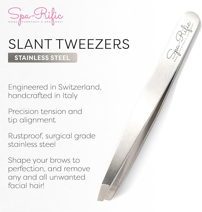 Spa-Rific Slant Tweezers - Handmade Precision Tool for Women & Men, 25 - Degree Angle for Shaping Eyebrows & Grooming Facial Countours, Eyebrow and Facial Hair Remover (Rose Ombre)