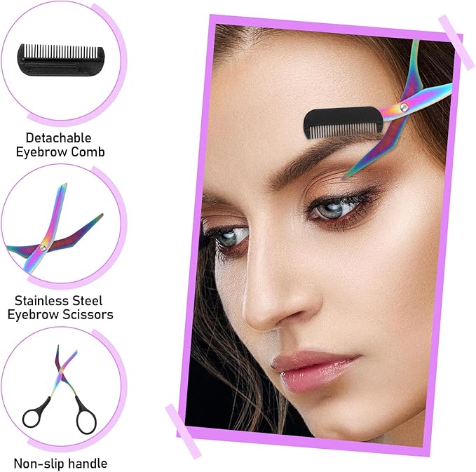 Stainless Steel Eyebrow Scissors with Comb Eyebrow Trimmer Scissor 2 in 1 Professional Eyebrows Scissors Non-Slip Eye Brow Removal Unisex Black Eyebrows Cutter Eye Brow Shaper Makeup Tool
