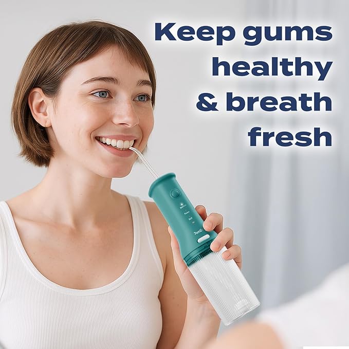 7AM2M Portable Cordless Water Flosser, Oral Irrigator with 3 Modes & 2 Tips (Peacock Green)