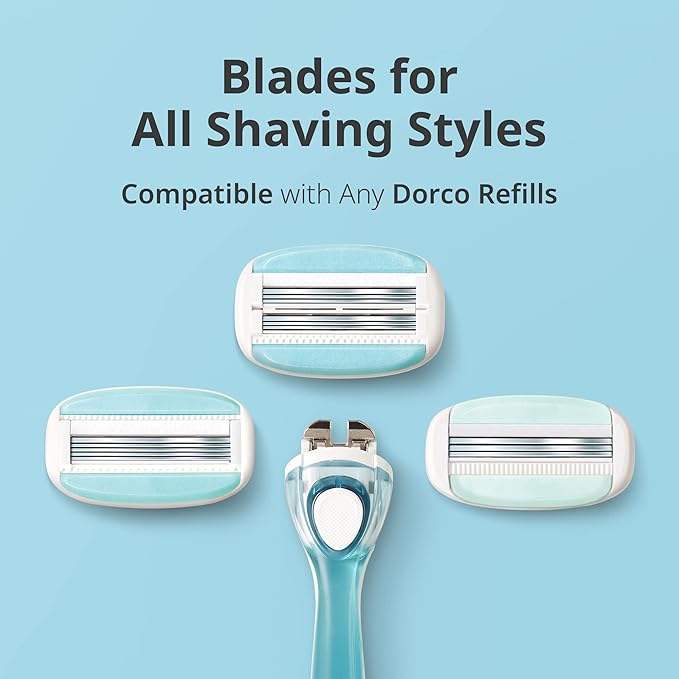 DORCO eve Pack of 3 Razors for Quick & Easy Shaving (No Handle, 8 Pcs Razor Blade Refills), 3 Curved Blades for Shaving with Aloe Vera Moisture Bar, Interchangeable Cartridge for Sensitive Skin