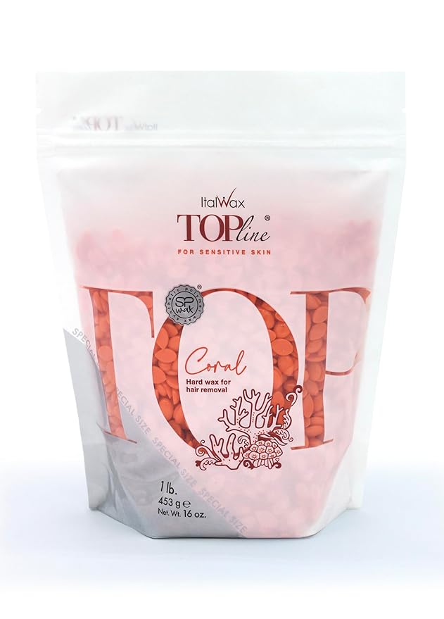 Italwax Top Line Coral Hard Wax 1lb (450g) – Creamy Intense Orange Texture with Strong Grip, Ideal for Bikini & Coarse Hair, Smooth Application for Sensitive Skin – Made in Italy