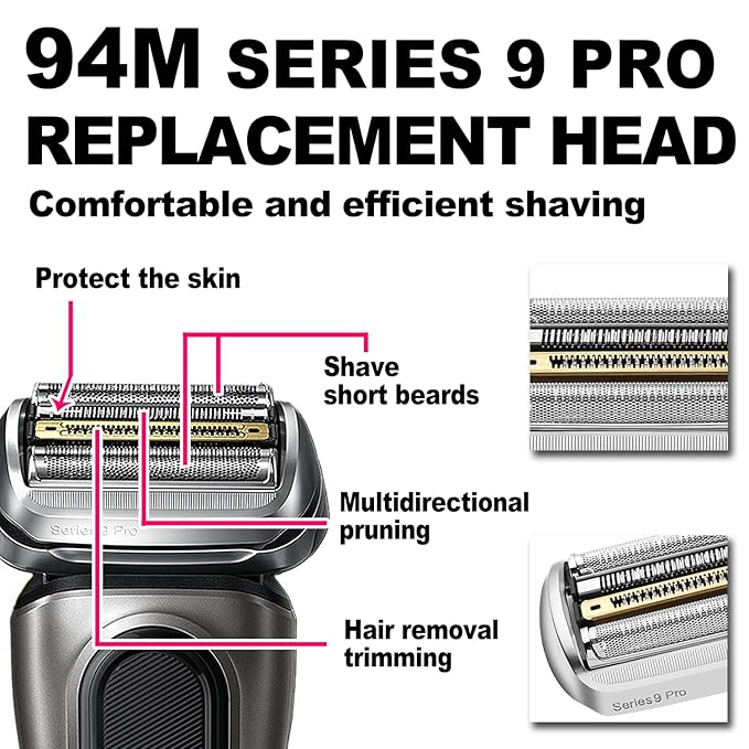 94M Series 9 PRO Electric Shaver Replacement Head for Men Razor Shaving Blades Compatible with 9290cc, 9291cc, 9370cc, 9376cc, 9293s, 9260s, 9295cc, 9385cc, 9390cc, 9330s, 9296cc and so on (2packs)