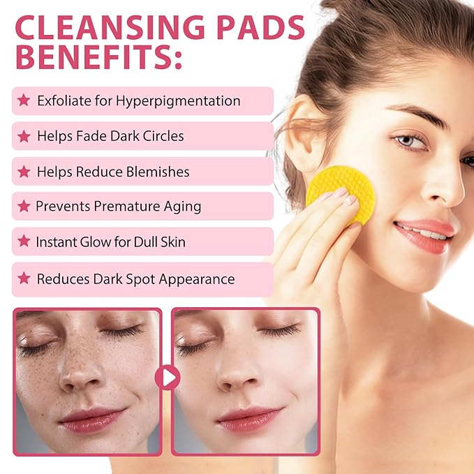 Turmeric Kojic Acid Cleansing Pads, 80 Counts Turmeric Face Scrub Pads, Enriched with Vitamin B5 & C, Daily Skin Care for Men & Women Face Cleansing and Exfoliation