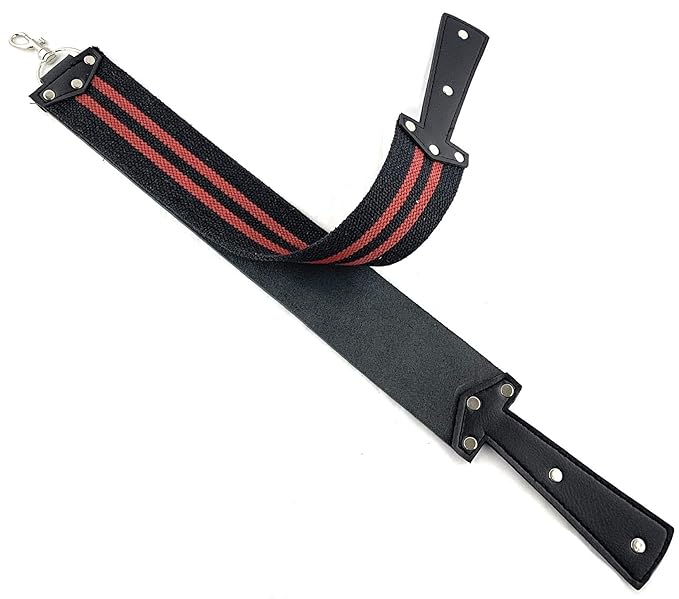 G.B.S Leather Strop, Barber's Razor Strop, Dual Straps with Swivel Clip, Black with Red Strip