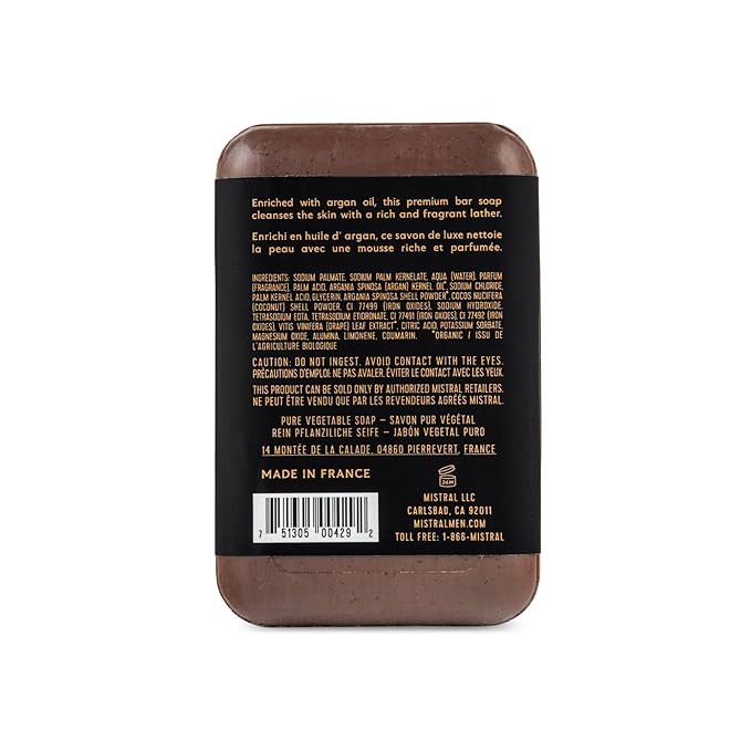Mistral Bourbon Vanilla Luxury Bar Soap for Men | Men’s Natural Soap Bar | Paraben, Phthalates Free | Moisturizing & Triple-Milled Natural Soap for Men - Made in France | Large, 8.8 oz