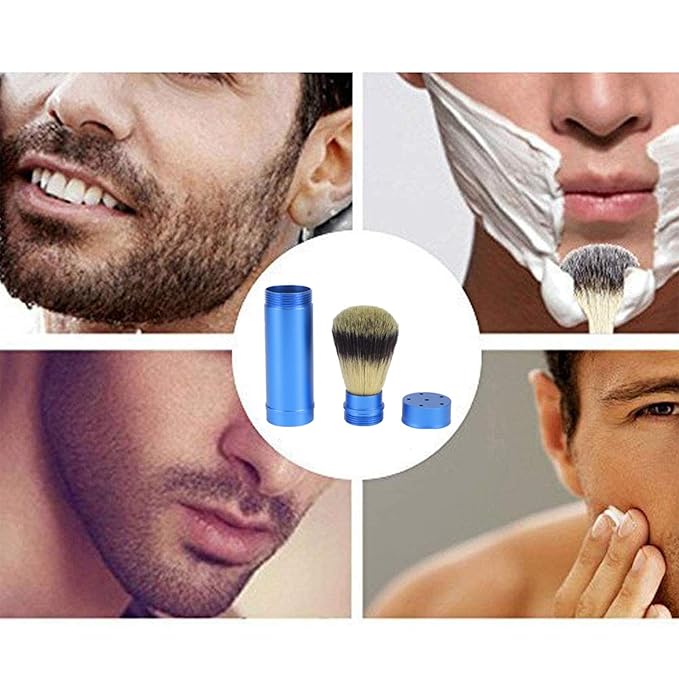 Foaming Shaving Brush, Men Portable Beard Brush Blue Aluminum Travel Facial Cleaning Shaving Brushes Case Shaving Brush Grooming Bathroom Tool For Men Kids Salon Home