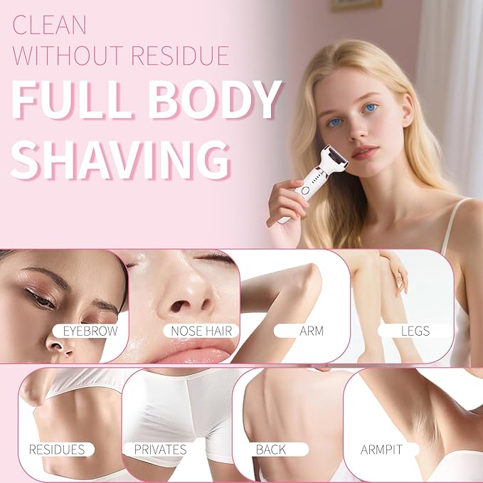 Wet & Dry Electric Razorfor Women Men,4 in 1 Rechargeable Led Display Electric Shaver and Facial Hair Remover,Painless Ladies Body Razors for Nose Face Body Leg Bikini Arm Hair
