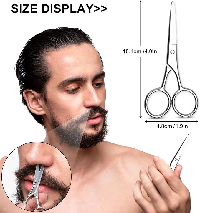 FEITA Portable Nose Hair Round Tip Scissors, Men's grooming Scissor All Purpose Facial safety Metal Scissors Beauty for Woman Eyebrow, Lash, Mustache, Nail, Manicure