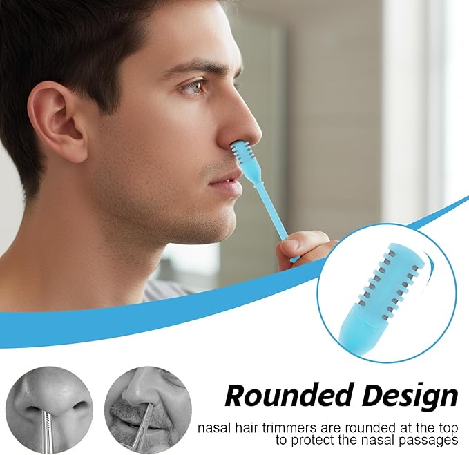 30Pcs Manual Nose Hair Trimmer - Rotating Nasal Hair Razor Cutter with Storage Box for Women and Men Double Sided Nose Hairs Cleaner Portable Nostril Remover Tools (Blue/White/Pink/Black)