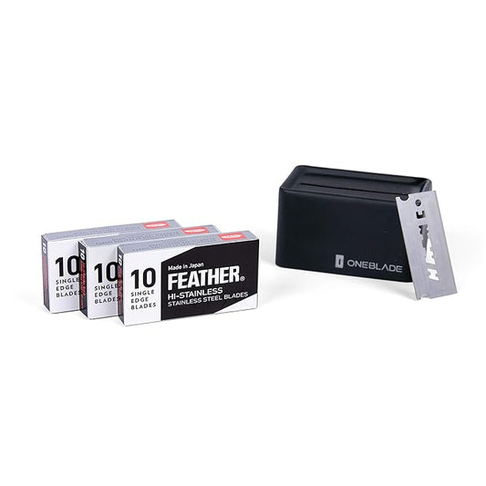 30 Feather FHS-10 Japanese Steel Razor Blades - Refill for OneBlade Core, Hybrid, & Genesis Razors - Single Blade Razor