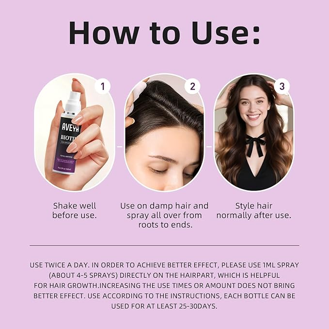 AVEYA Hair Growth Spray, for Women & Men infused with Rosemary Oil,Batana Oil&Biotin for Scalp – Strengthens,Thickens&Accelerates Hair Care - Non-Greasy,Helps Prevent Hair Thinning & Hair Loss – 60ml