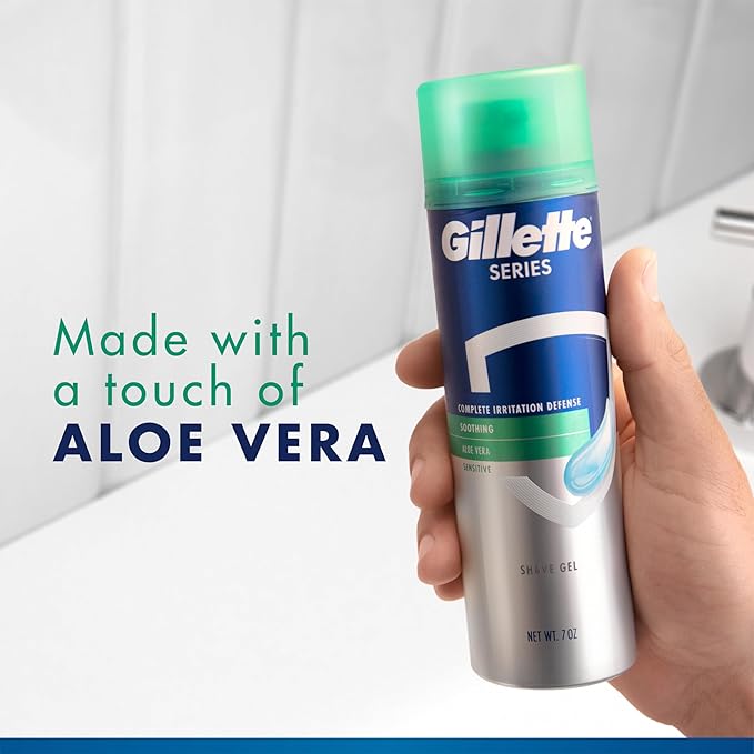 Gillette Series Soothing Shaving Gel for Men, Protects Against 5 Signs of Shaving Irritation, Shave Gel With Aloe Vera, Suitable for Sensitive Skin, 2.5 oz