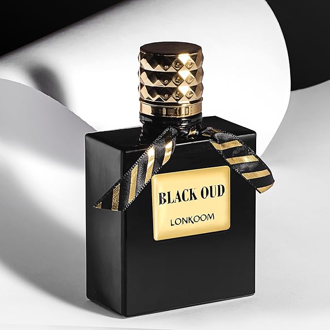 Lonkoom Black Oud Perfume for Men, Woody Eau De Parfum Spray Long-Lasting Fragrance, Notes of Lanvender Salvia Bergamot Chrysophoron Cocoa Pod Cardamom Patchouli Leather Vetiver
