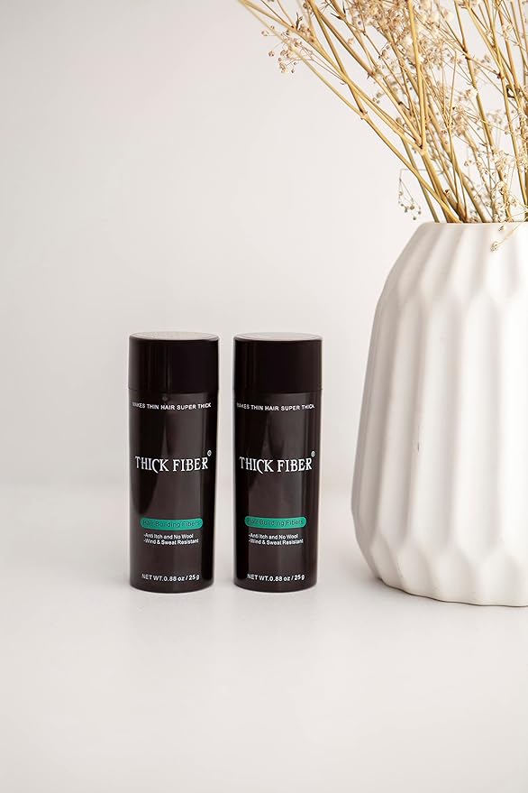 THICK FIBER Hair Fibers for Thinning Hair & Bald spots (GRAY, Pack of 2) - 25g Bottle - Conceals Hair Loss in Seconds - Hair Powder For Women & Men