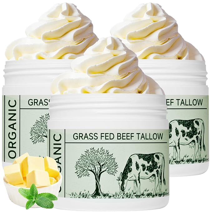 Beef Tallow, Beef Tallow for Skin, Moisturizer for Dry Skin, Unscented Beef Tallow Blam Grass Fed Whipped Tallow Face Cream Nourishing Soothing Moisturizer Body Lotion Skin Care, 3 Packs