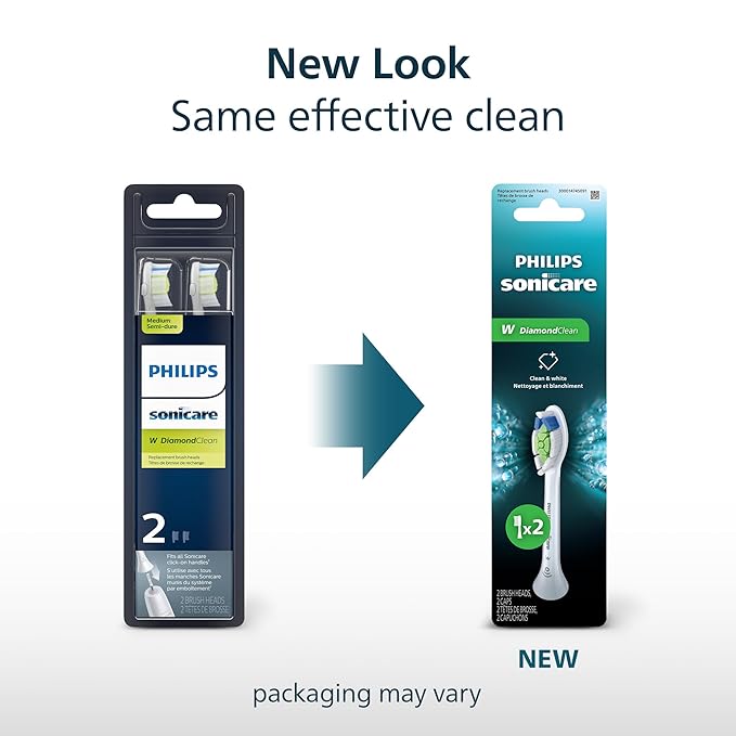 Philips Sonicare W DiamondClean - Genuine Replacement Electric Toothbrush Heads, White, 2 Pack, HX6062/77