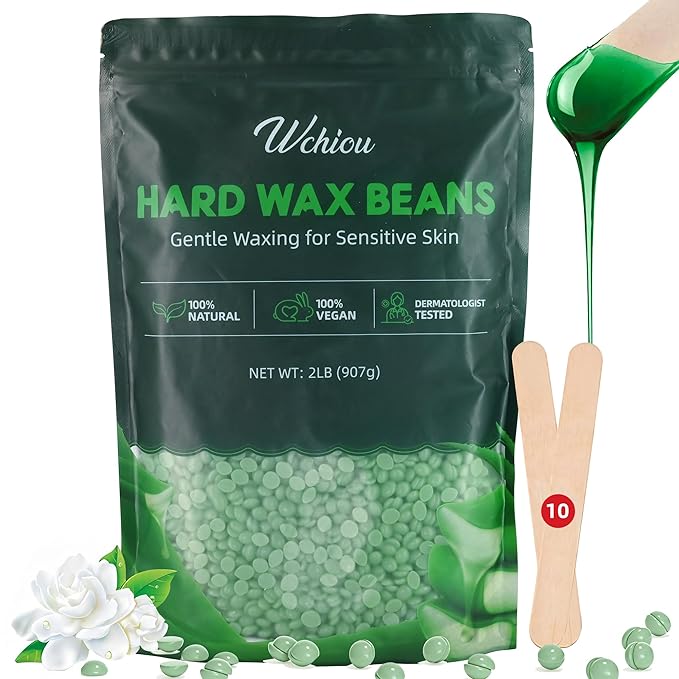 Hair Removal Wax, 2lb Wax Beads for Sensitive Skin, With Pure Aloe Vera, For Face, Eyebrow, Leg, Bikini, Brazilian Waxing, Coarse Body Hair Specific
