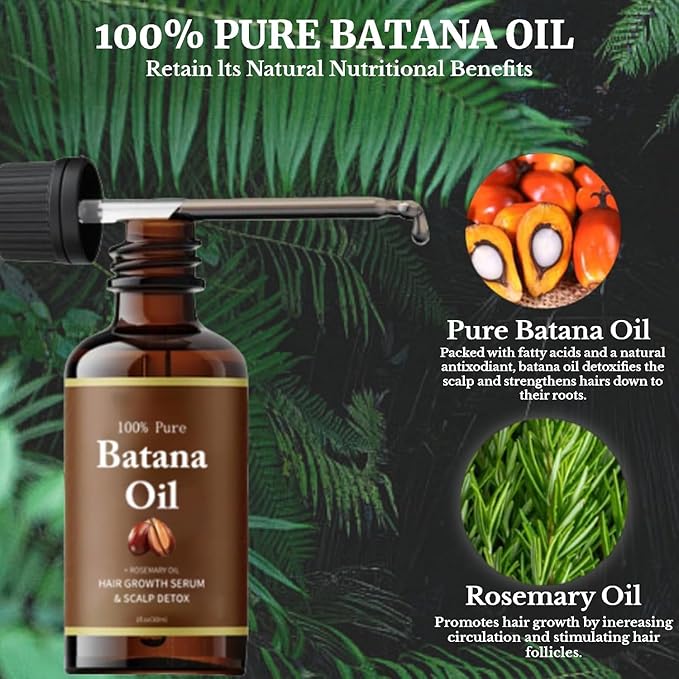 Batana Oil with Rosemary for Hair Growth - Reduce Hair Loss Your Scalp (30 mL) for All Hair Types (2 Pcs)