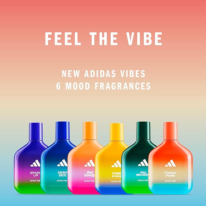 Adidas Vibes Happy Feels Eau de Parfum 1.6 fl oz (Pack of 1), Notes of Floral, Grapefruit, and Vanilla, Unisex Fragrance, Long Lasting, Sporty Fragrance, Travel Size