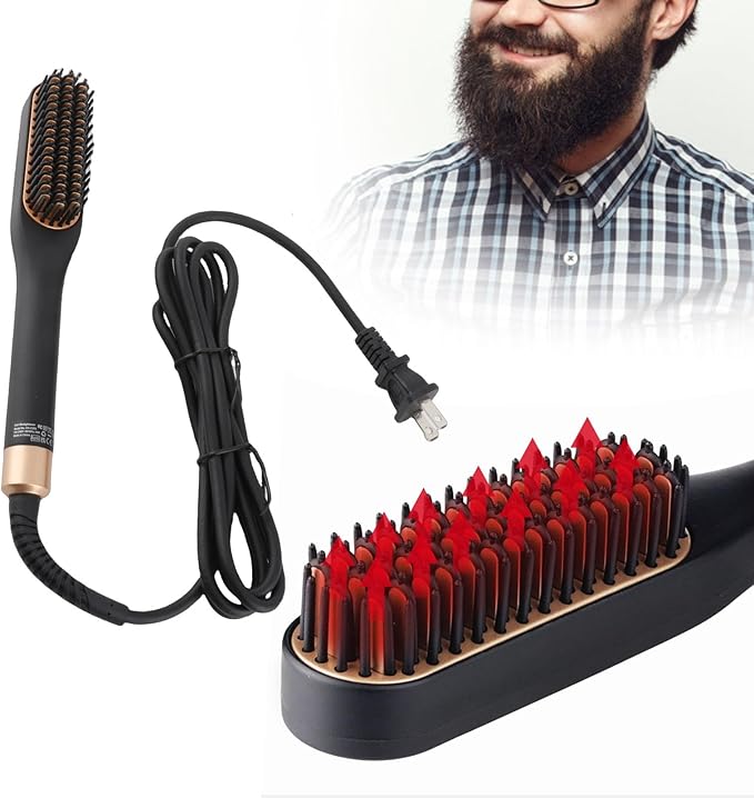 Beard Straightener, Heated Hair Straightening Brush with with 3 Adjustable Temps, Electric Beard Straightening Comb, Beard Comb, Multifunctional Beard Straightener Brush Unique Gifts for Men Women