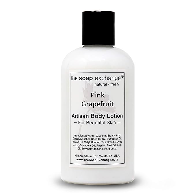 The Soap Exchange Body Lotion - Pink Grapefruit Scent - Hand Crafted 8 fl oz / 240 ml Natural Artisan Skin Care for Hand, Face, & Body, Moisturize, Hydrate, & Protect. Made in the USA.