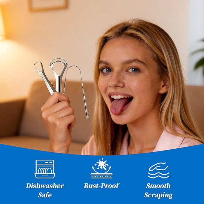 3pcs Stainless Steel Tongue Scraper For Adults,Metal Tongue Cleaner With Curved Design To Reduce Bad Breath,Reusable Tongue Scrubber For Fresh Breath & Hygiene