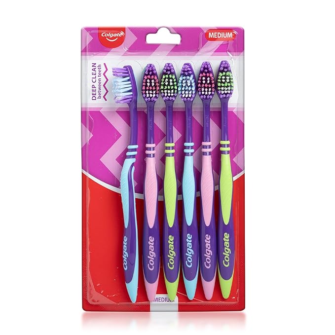 Colgate ZigZag Toothbrush for Deep Inter dental Clean with multi angle zig zag bristles (Medium, Pack of 6)
