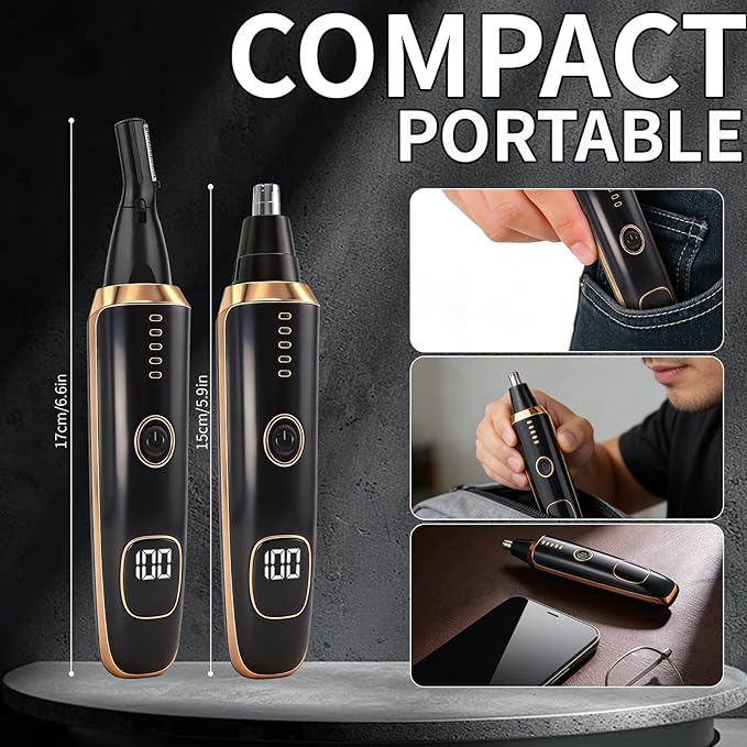 Yunmiss LED Display Eyebrow & Nose Hair Trimmer Clipper for Men Women,2026 Rechargeable 2 in 1 Painless Ear & Facial Hair Trimmer with Powerful Motor and Dual-Edge Blades Easy Cleansing (Black)