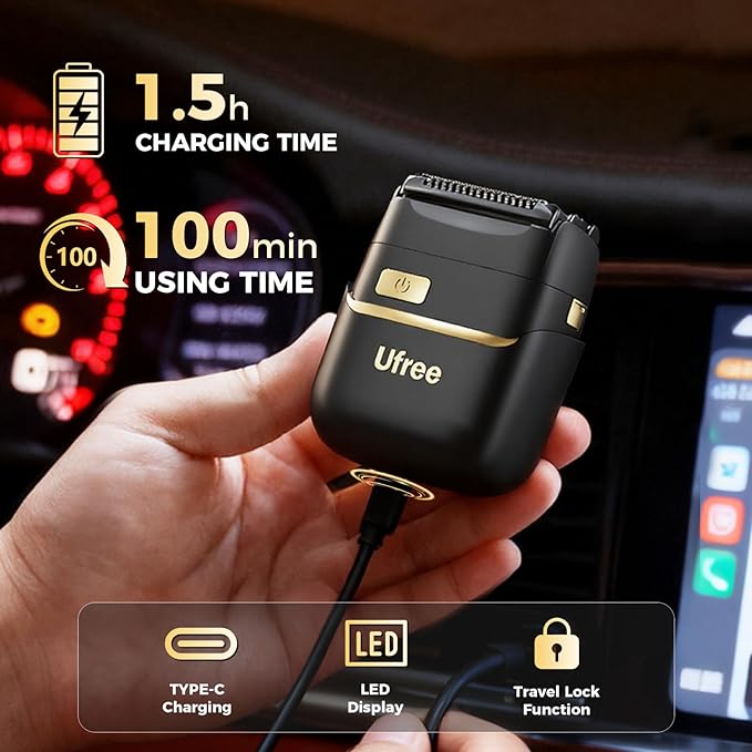 Ufree Foil Shavers for Men, Upgraded Electric Razor, Rechargeable Mens Shaver with 4 Floating Blades, LED Display USB-C Travel Razor Wet Dry Cordless Face Grooming Kit