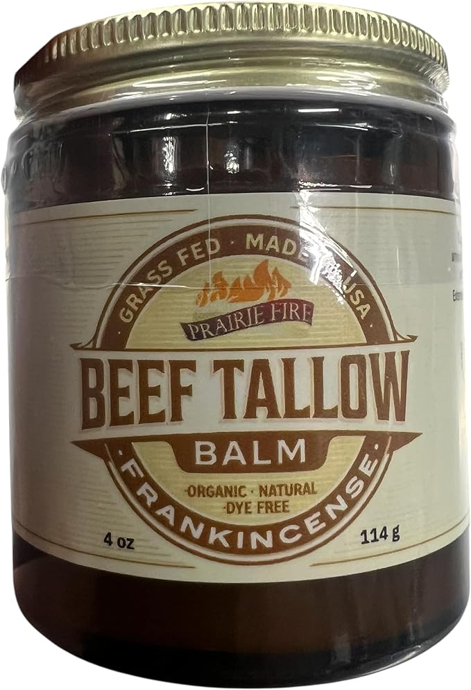 Grass Fed Beef Tallow Balm - 4 oz - Made in USA - Organic Grass Fed and Finished Tallow - Moisturizing Skin Care Frankincense