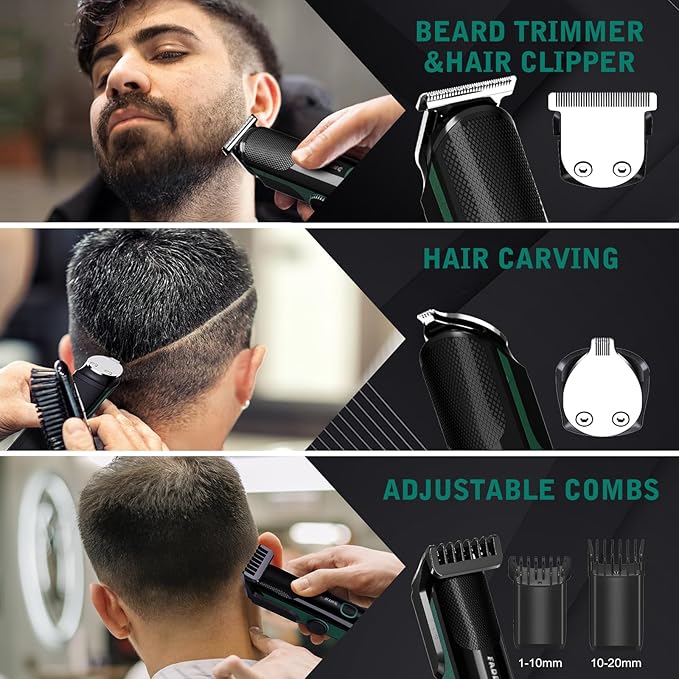 FADEKING Beard Trimmer for Men, Professional Hair Trimmer, Waterproof Electric Beard Trimmer Razor for Nose, Body, Face & Mustache, Cordless Hair Clippers, Grooming Gifts for Men (Green)