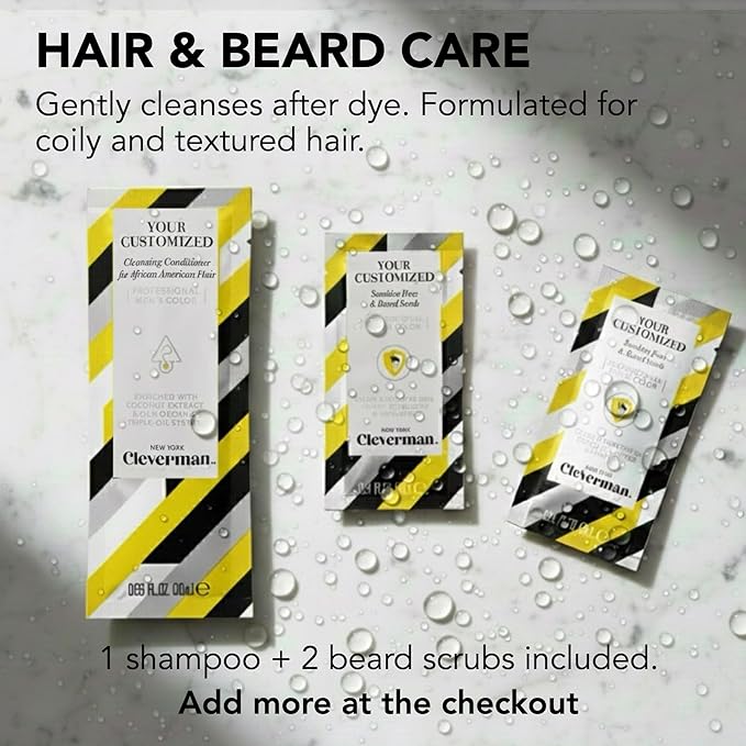 2X Pack Cleverman Hair & Beard Dye Kit for Men, All-in-One Reusable Mens Hair Color, Natural Gray Coverage, Ammonia-Free Beard Mustache Dye for Men (Black for Black Men)
