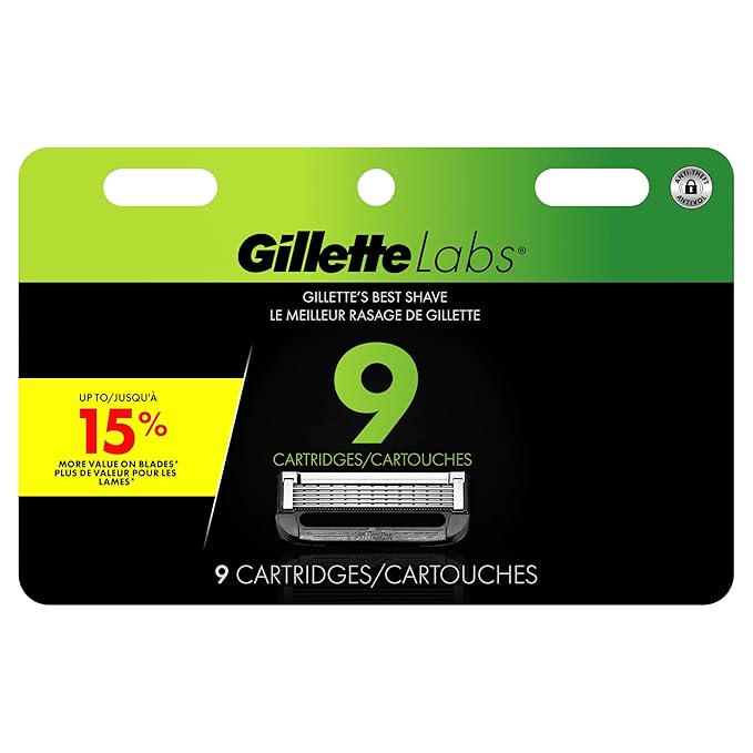 GilletteLabs Razor Blade Refills, Ultimate Precision Trimmer, 5 Bladed Refills, Compatible with Exfoliating Bar and Heated Razors, 9 Count