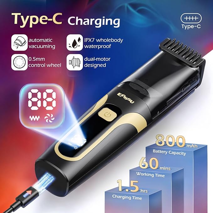 Beard Trimmer for Men - Electric Cordless Vacuum Mens Beard Trimmer with Adjustable 20 Length Setting,Waterproof Mustache Trimmer with Ceramic Blade for Precision Facial Hair
