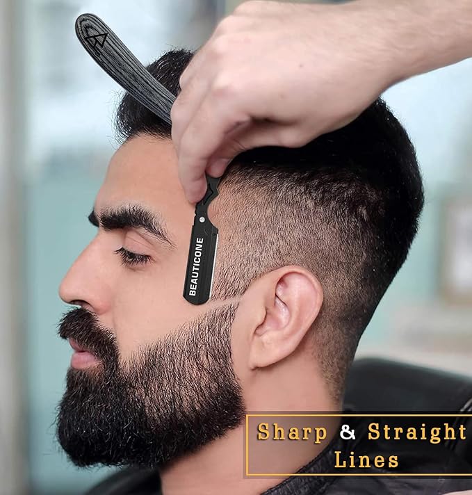 BEAUTICONE Straight Razors for Men, Straight Edge Razor, 100 Single Edge Blades, Stainless Steel, Barber Razor for Men's Shaving, Barber Shaving Knife, Swinglock